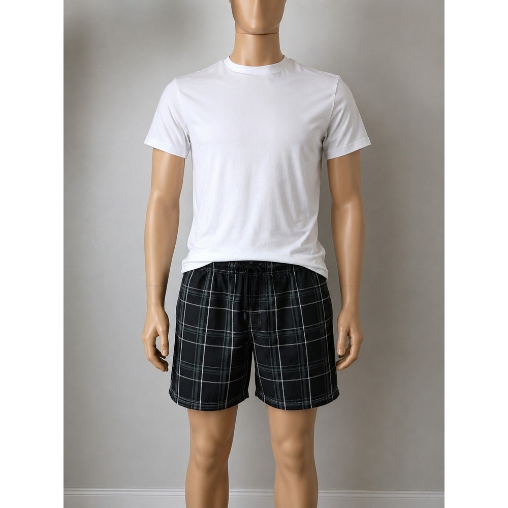 OP swim Trunks Men Black w/ Gray Plaid Size 2XL Netted (44-46)